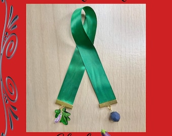 Green Satin Bookmark: Aubergine Charm, Journal Writer Gift