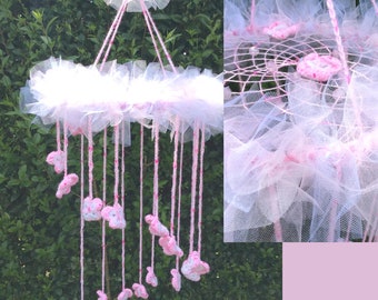 Nursery mobile decoration, Pink butterfly dreamcatcher, baby girl gift, baby shower idea.