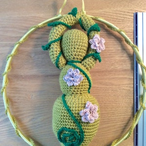 Green pagan goddess, altar tool decor, crochet doll, handcrafted embellished triple goddess