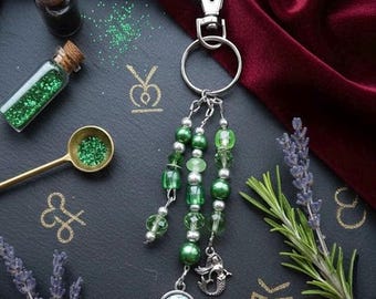 Green Mermaid Scale Keyring, Pagan Amulet, Celtic Bag Charm