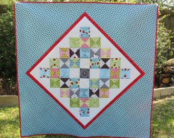 Mini Granny Quilt in Blue 46" x 47" for Baby or Toddler