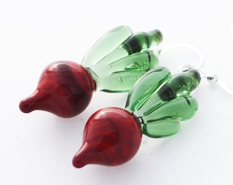 Flameworked Glass Beet Earrings, Sterling Silver Hooks