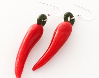 Lampwork Chili Pepper Earrings, Sterling Silver Hooks