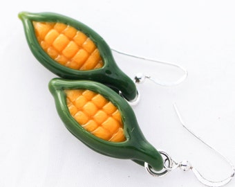 Lampwork Corn Earrings: Handmade Borosilicate Glass, Sterling Silver Hooks