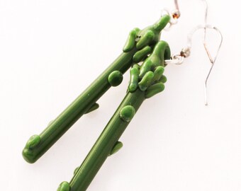 Lampwork Asparagus Earrings: Borosilicate Glass, Sterling Silver Hooks