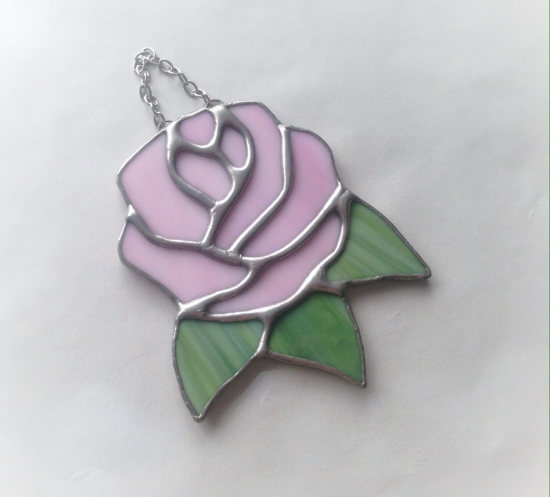 girlfriend present birthday wife Valentine for her pink rose Stained glass flower gift