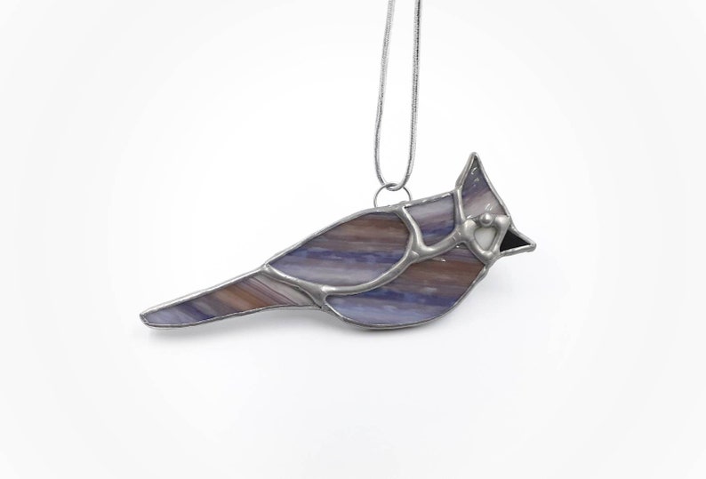 Brown and gray stained glass small bird suncatcher ornament