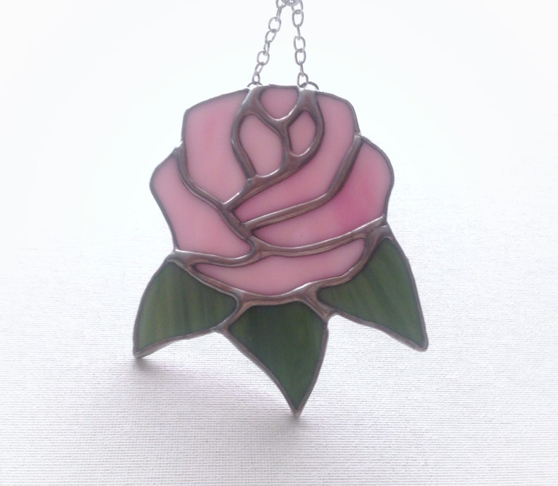 girlfriend present birthday wife Valentine for her pink rose Stained glass flower gift
