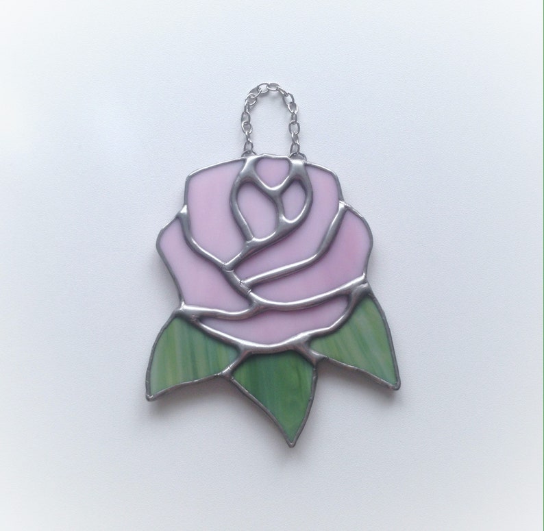 girlfriend present birthday wife Valentine for her pink rose Stained glass flower gift