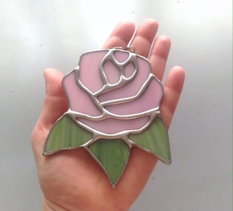 girlfriend present birthday wife Valentine for her pink rose Stained glass flower gift
