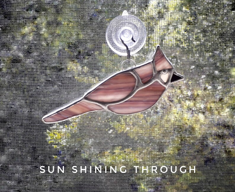 Brown and gray stained glass small bird suncatcher ornament