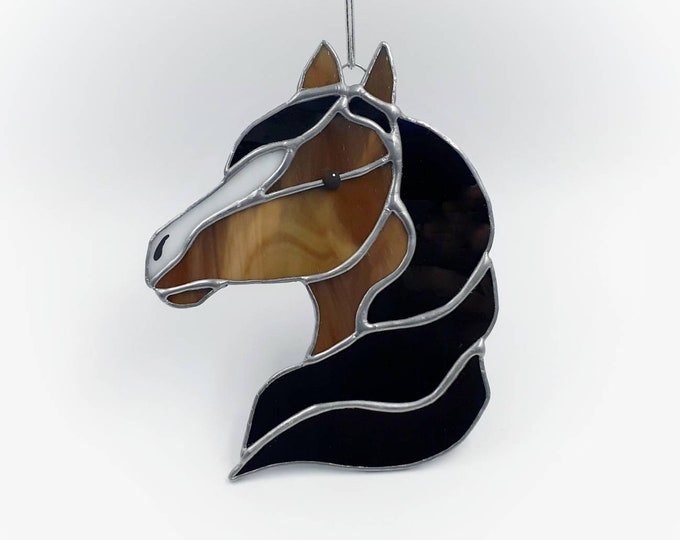 Stained Glass Horse Horse Decor Western Decor Brown White Etsy