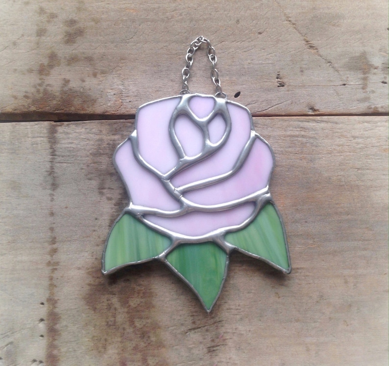 girlfriend present birthday wife Valentine for her pink rose Stained glass flower gift