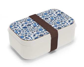 Delft Blue Bento Lunch Box | Blue & White Floral Lunch Box | Art by Virginia Fitzgerald | Eco-Friendly Lunch Container | Gift for Teachers