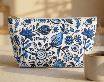 Delft Blue Zipper Pouch with t-bottom -Artist Designed Pencil Case and Cosmetic Bag
