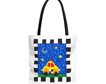 Yellow NYC Taxi Cab Illustrated Art Print Tote Bag - Canvas Shoulder Bag