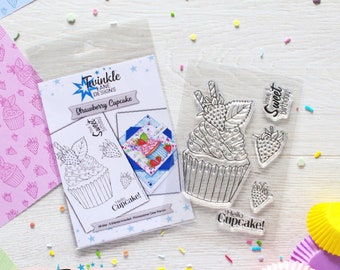 Cupcake de fresa, sellos transparentes