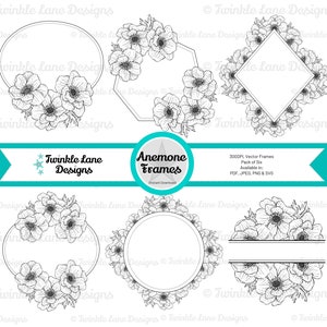 Anemone Floral Frames, SVG Frames Instant Download image 1