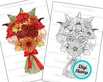 Flower Bouquet, Digi Stamp - Instant Download