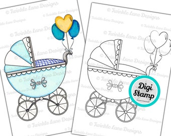 Babies Pram, Digi Stamp - Instant Download