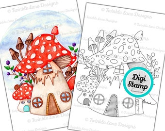 Toadstool Homes, Digi Stamp - Instant Download