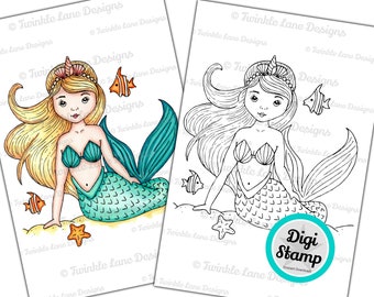 Sea Mermaid, Digi Stamps - Instant Download
