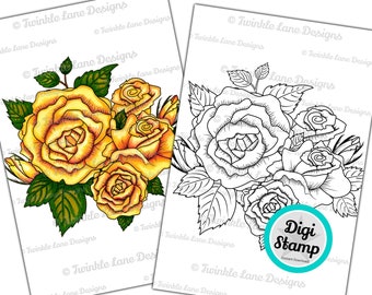 Bunch Of Roses, Digi Stamp - Instant Download