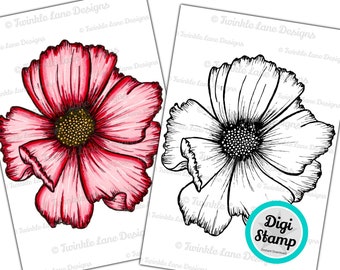 Cosmos Flower Head, Digi Stamp - Instant Download