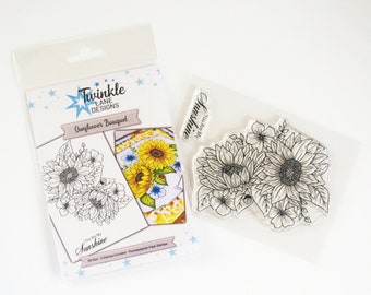 Juego de sellos transparentes "Ramo de girasoles", fabricado en el Reino Unido