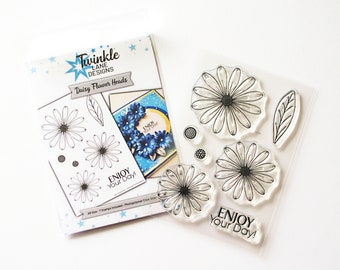 Cabezas de flores de margarita, sello de flores, sellos transparentes