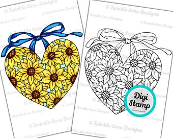 Floral Heart, Digi Stamp - Instant Download