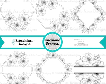 Anemone Floral Frames, SVG Frames - Instant Download