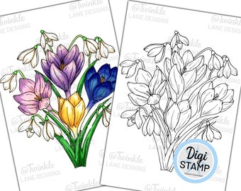 Crocus and Snowdrops, Digi Stamps