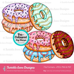 Coloured Donuts, Digi Stamp Instant Download image 1