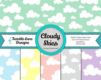 Cloudy Skies, Digital Papers - Instant Download