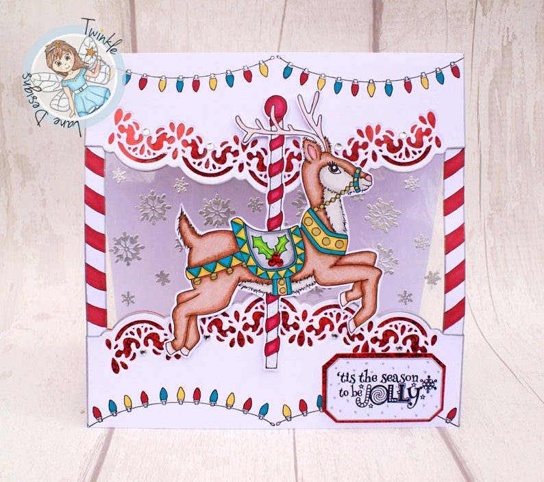 Digi Stamp Carousel Reindeer Instant Download Etsy
