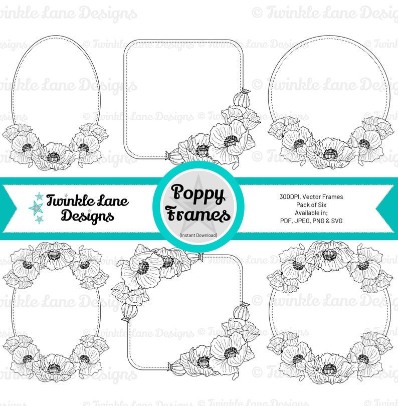 Poppy Frames SVG Instant Download zdjęcie 1