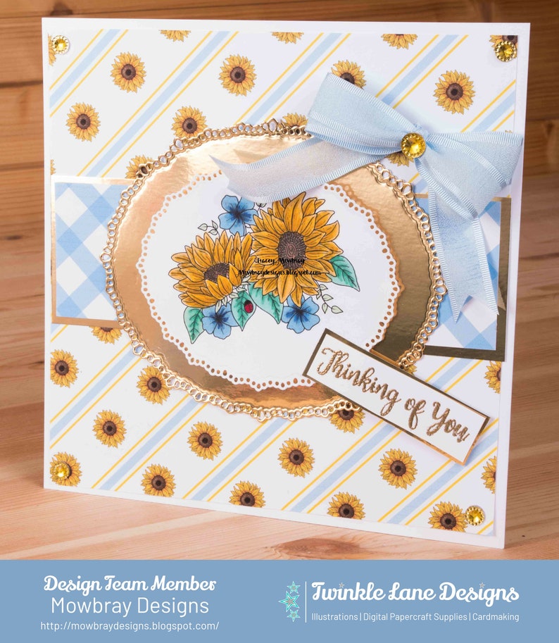 Sunflower Bouquet, Digi Stamp Instant Download image 3