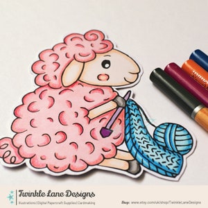 Sheep Knitter, Digi Stamp Instant Download image 6