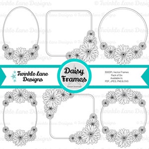 Daisy Floral Frames, SVG Frames Instant Download image 1