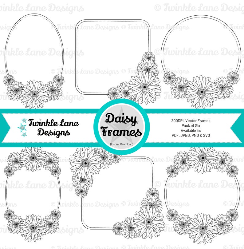 Daisy Floral Frames, SVG Frames Instant Download image 1