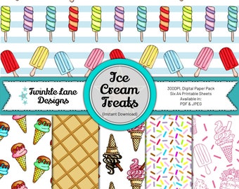 Ice Cream Treats, Digital Paper Pack - Instant Download