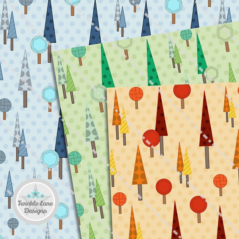 Woodland Trees Digital Papers Instant Download
