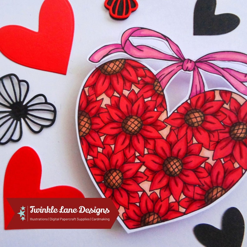 Floral Heart, Digi Stamp Instant Download image 5