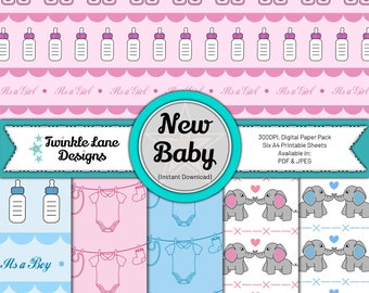 New Arrival, Baby Digital Papers - Instant Download
