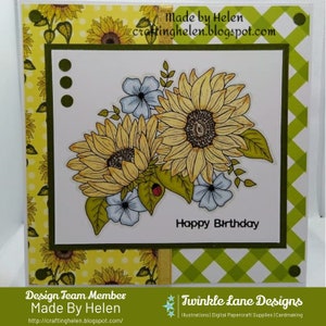 Sunflower Bouquet, Digi Stamp Instant Download image 4