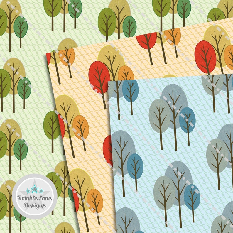 Woodland Trees Digital Papers Instant Download