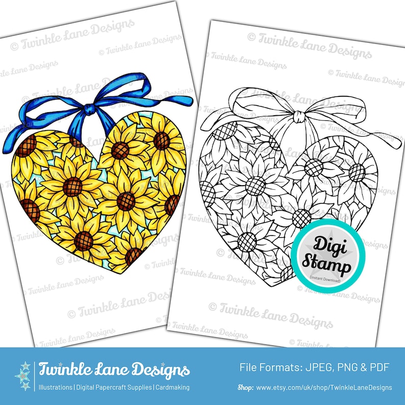 Floral Heart, Digi Stamp Instant Download image 1