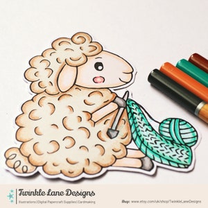 Sheep Knitter, Digi Stamp Instant Download image 5