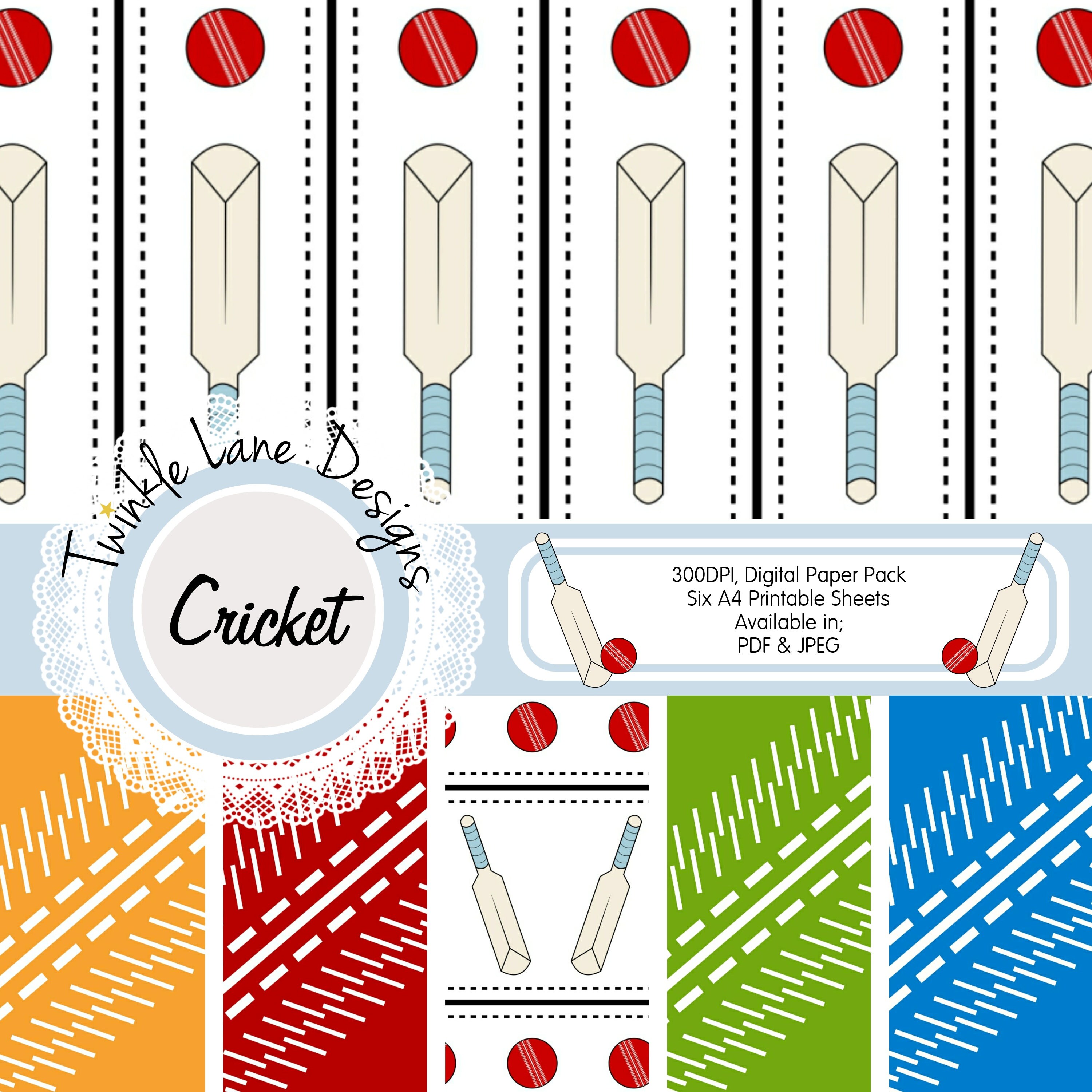 Cricket Digital Papers Sports Six A4 Pages Papercrafting | Etsy